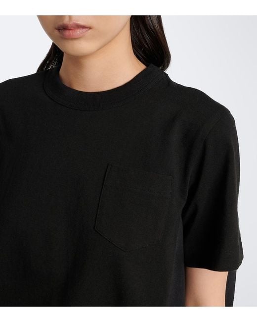 Sacai Black Cotton Jersey And Denim T-Shirt
