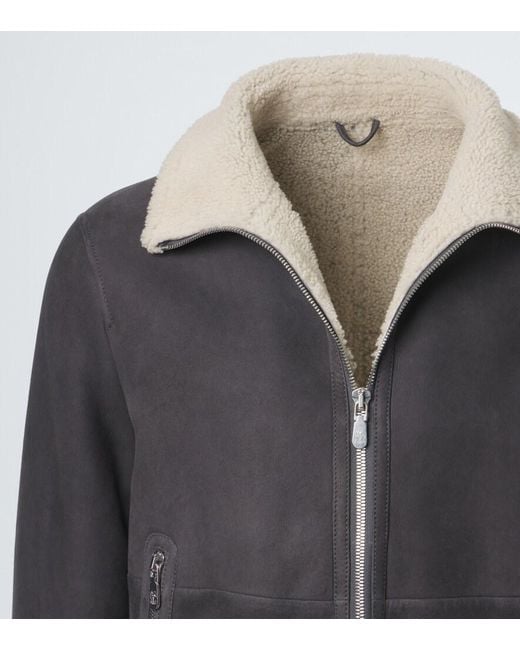 Brunello Cucinelli Gray Cashmere-Trimmed Shearling Blouson Jacket for men