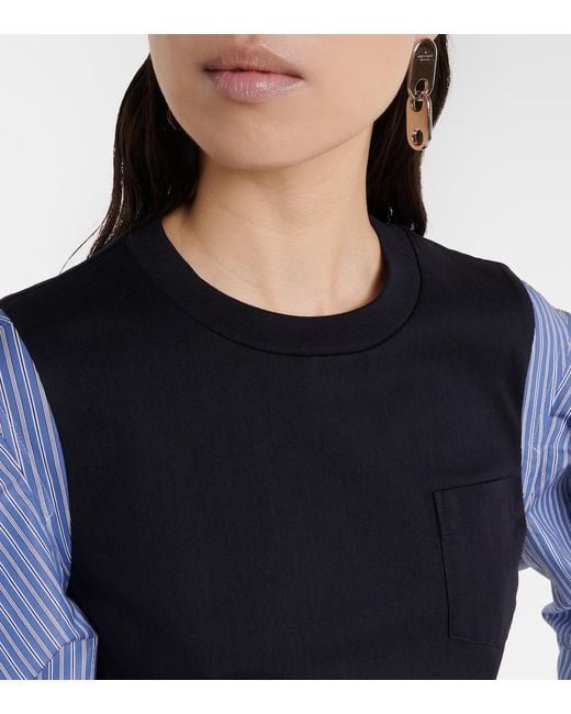 Sacai Blue Striped Cotton Jersey And Poplin Shirt