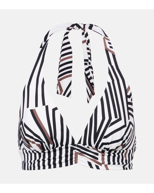 Max Mara Black Alberta Printed Halterneck Bikini Top