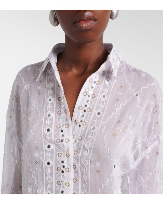 Juliet Dunn White Embellished Cotton Shirt