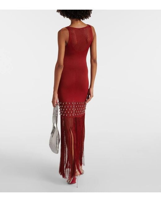 Rabanne Red Embellished Crochet Midi Dress