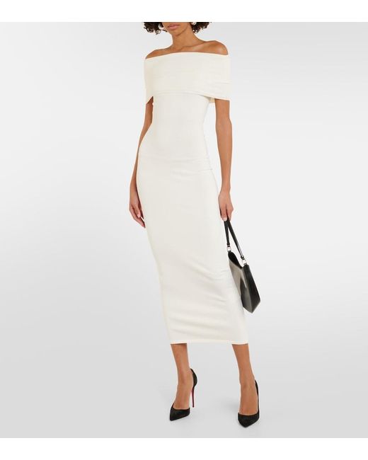 Wardrobe NYC White Off-Shoulder Ribbed-Knit Midi Dress