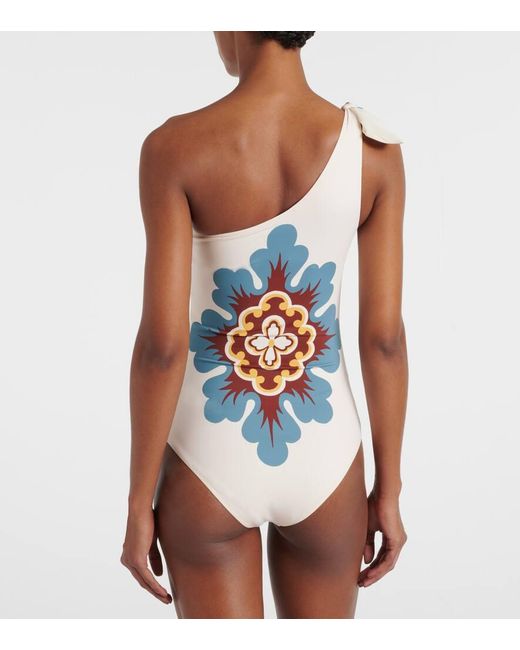 LaDoubleJ White Goddess Printed One-Shoulder Swimsuit