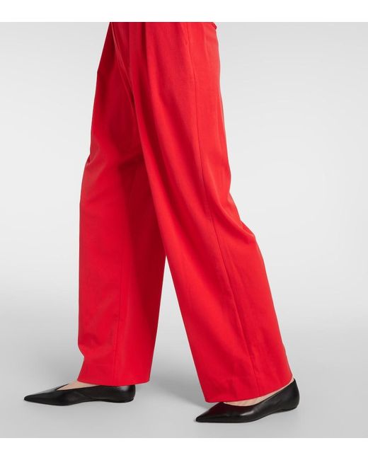 Staud Red Luisa Pleated Wide-Leg Pants