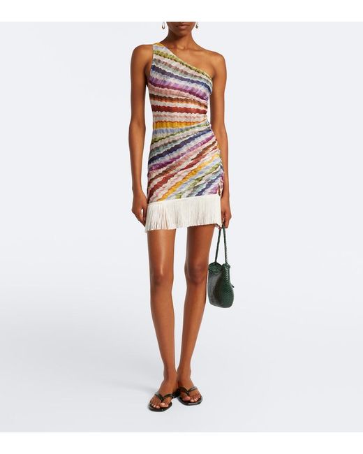 Missoni White Chevron Fringed One-Shoulder Beach Dress
