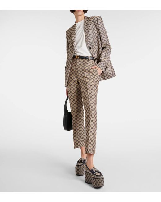 Gucci Gray GG Canvas Linen-blend Straight Pants