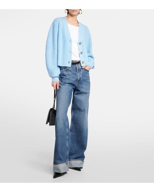Jardin Des Orangers Blue Cropped Wool And Cashmere Cardigan