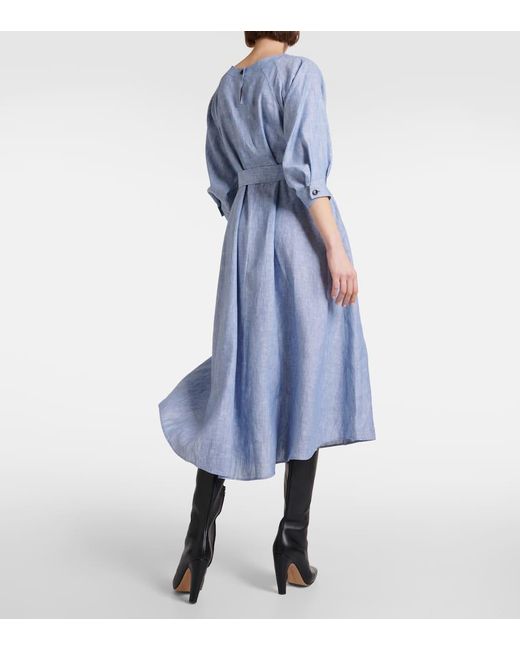 Loro Piana Blue Mina Linen Midi Dress