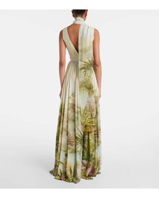 Elie Saab Green Bedruckte Robe Aus Georgette