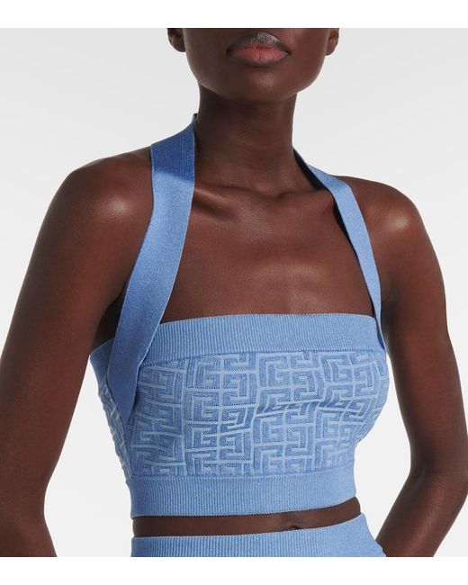 Top Con Monogramma Pb Labyrinthe di Balmain in Blue