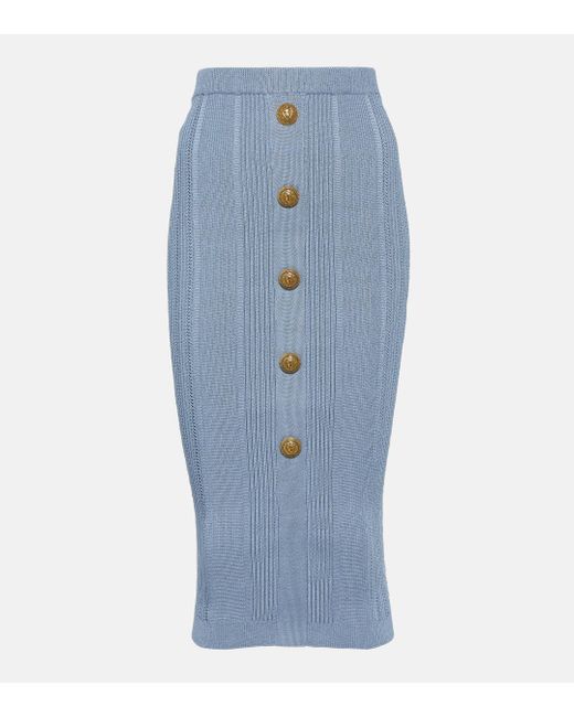 Balmain Blue Knitted Pencil Skirt