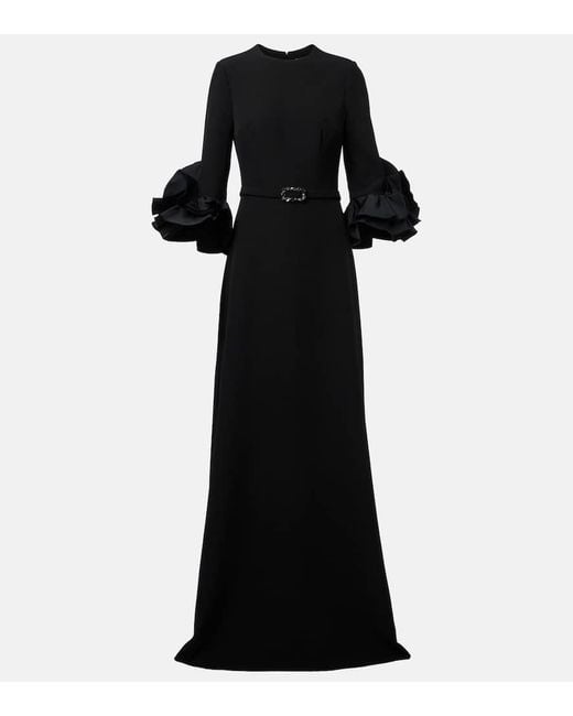 Safiyaa Black Belted Ruffled Crepe Gown