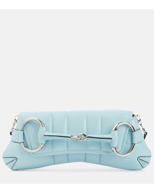 Gucci Blue Horsebit Chain Medium Leather Shoulder Bag