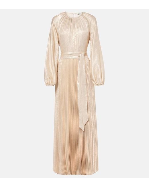 Jonathan Simkhai Natural Varenya Pleated Satin Midi Dress