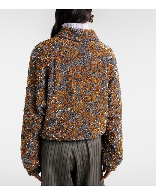 Dries Van Noten Brown Sequined Blouson Jacket