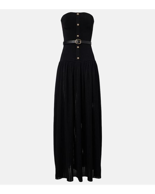 Self-Portrait Black Belted Knitted Strapless Maxidress