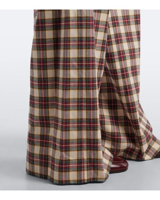 Dries Van Noten White Plaid Cotton Flannel Wide-Leg Pants