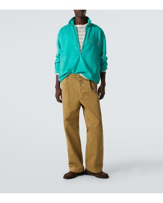 Auralee Green Silk Fleece Half-Zip Sweater for men