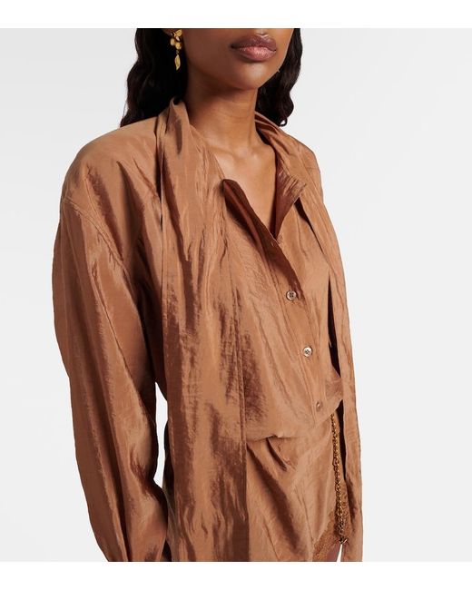 Saint Laurent Brown Lace-Trimmed Tie-Neck Romper