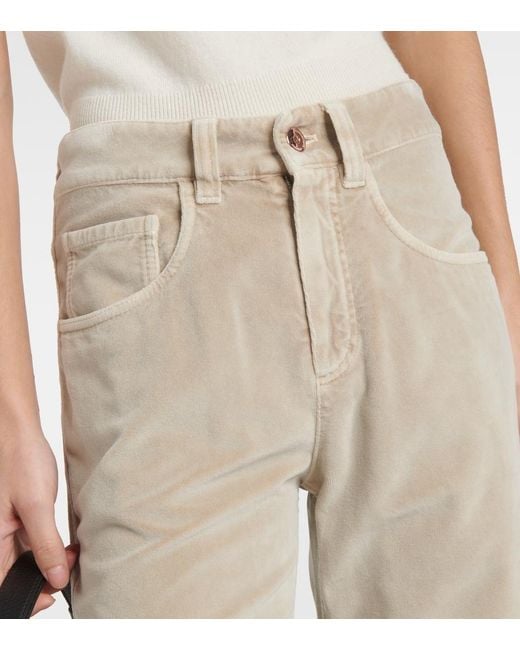 Brunello Cucinelli Natural Mid-Rise Cotton Velvet Straight Pants