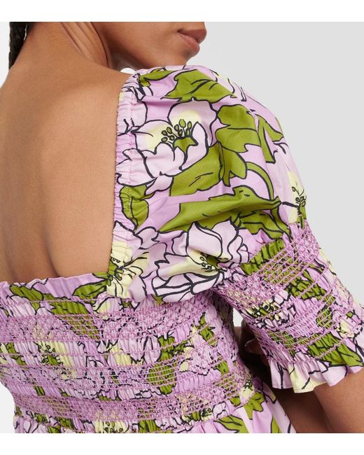 Tory Burch Multicolor Floral Smocked Cotton Minidress
