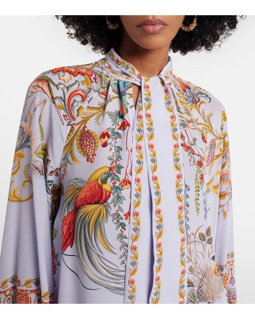 Etro Blue Semi-Sheer Jacquard Blouse