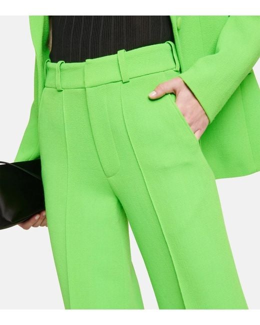 Christopher Kane Green Wool Wide-Leg Pants