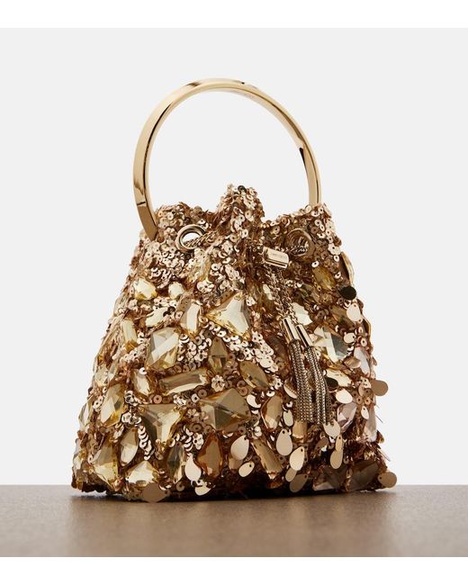 Jimmy Choo Brown Bon Bon Embellished Bucket Bag