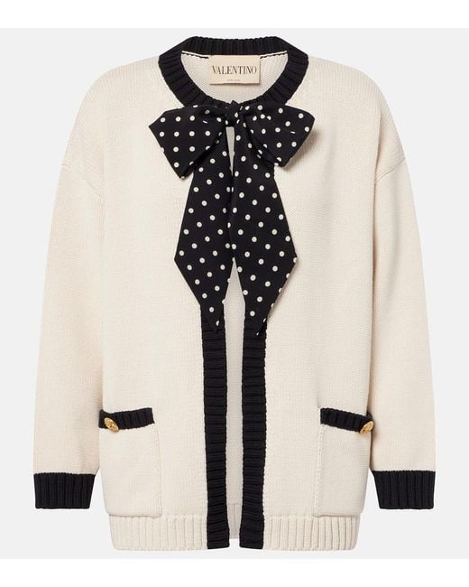 Valentino Natural Bow-Detail Cotton-Blend Cardigan