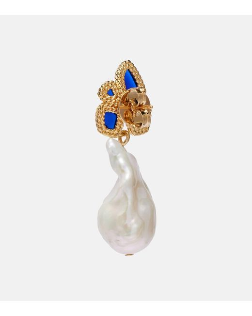 Zimmermann Blue Bloom Baroque Pearl Drop Earrings