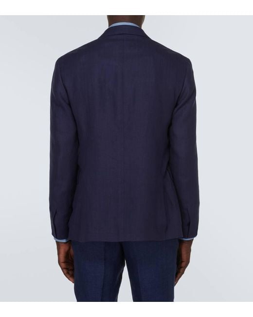 Blazer in lino, seta e cotone di Ralph Lauren Purple Label in Blue da Uomo