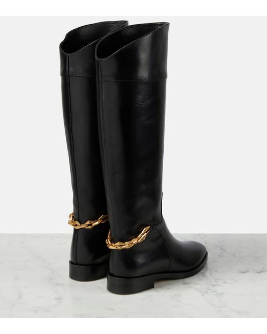 Jimmy Choo Black Nell Chain-embellished Leather Knee-high Boots