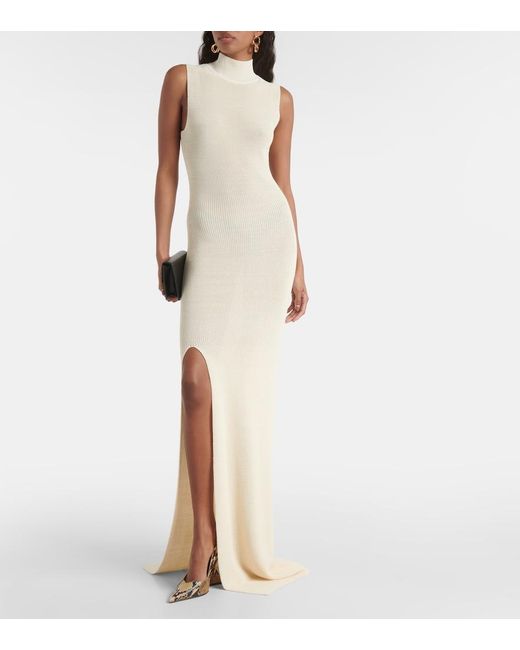 AYA MUSE White Berin Knitted Cotton-Blend Maxi Dress