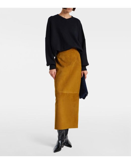 Khaite Brown Loxley Suede Maxi Skirt