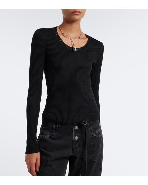Isabel Marant Black Selenie Ribbed-Knit Silk And Cotton Sweater