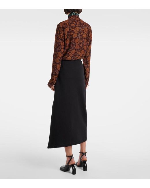 Dries Van Noten Black Draped Asymmetric Jersey Midi Skirt