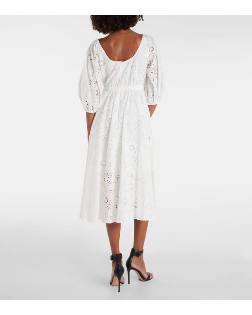 Vestido midi de algodon con bordado ingles Carolina Herrera de color White