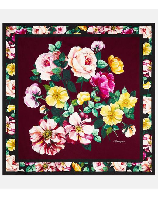 Foulard en satin de soie a fleurs Dolce & Gabbana en coloris Multicolor