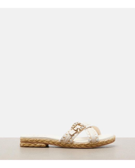Roger Vivier White Espa Embellished Leather Mules