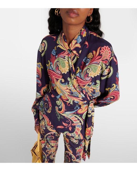 Etro Blue Printed Wrap Top