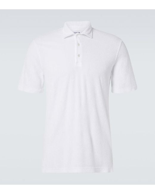 Fedeli White Cotton Terry Polo Shirt for men