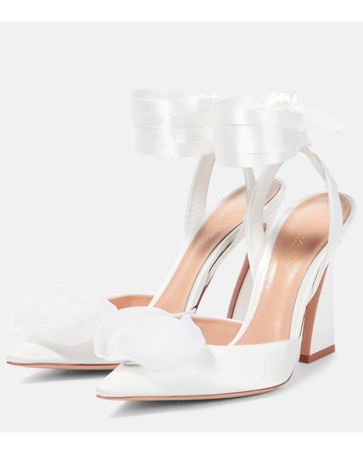Gianvito Rossi Flower-Embellished Satin Pumps in White | Lyst UK