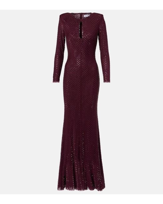 Self-Portrait Purple Cutout Embellished Mesh Gown