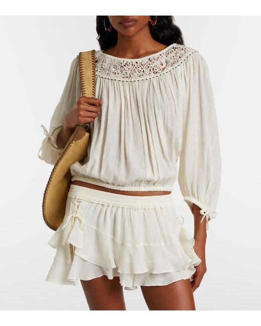 Isabel Marant White Nelida Guipure Lace-Trimmed Silk Blouse