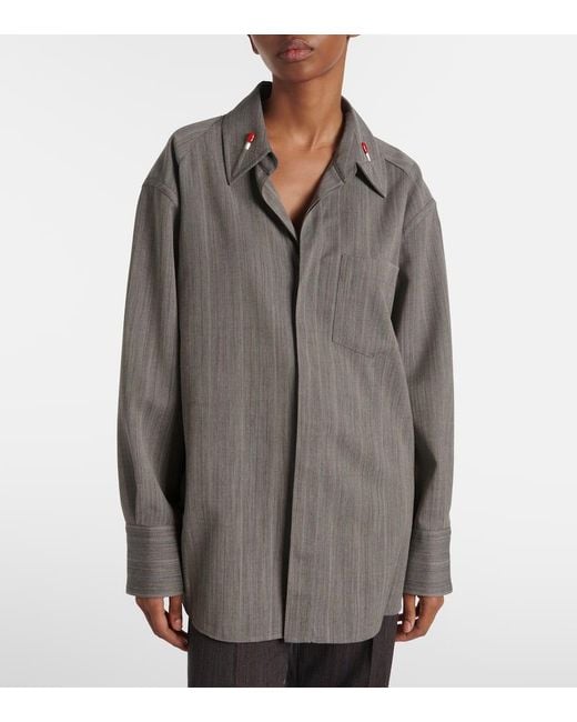 Bottega Veneta Gray Embellished Striped Wool Shirt