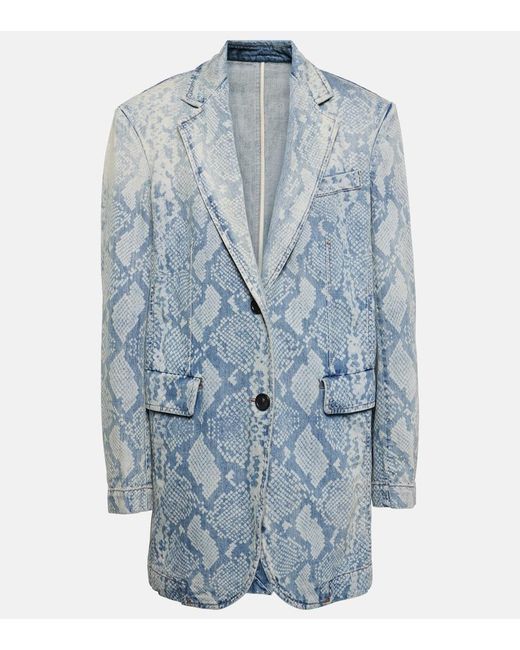 Sportmax Blue Snake-Effect Denim Blazer