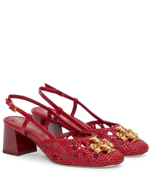 Tory Burch Red Eleanor Woven Leather Slingback Pumps