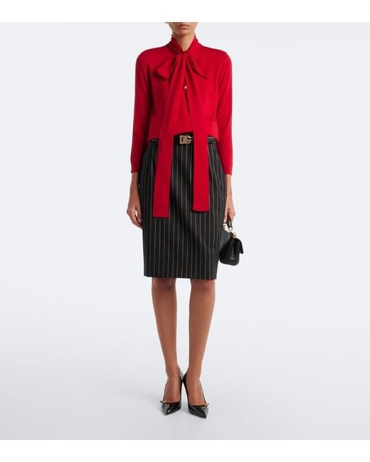 Dolce & Gabbana Black Pinstriped Wool Pencil Skirt
