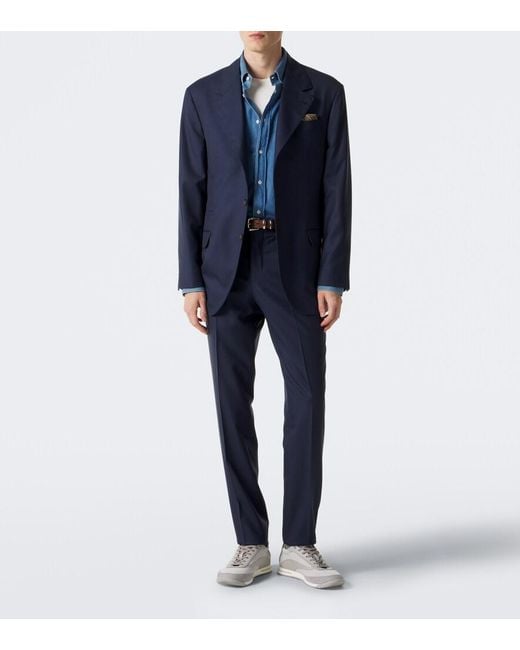 Brunello Cucinelli White Leather-Trimmed Sneakers for men
